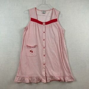 Kathryn Nightgown Sleepwear Womens M Red White Stripes Knit Cherries Ruffles